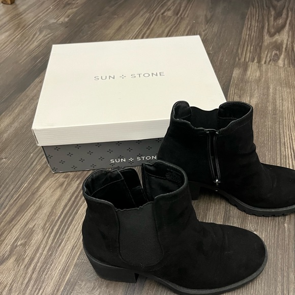 Sun + Stone Black Suede Booties - Picture 3 of 4